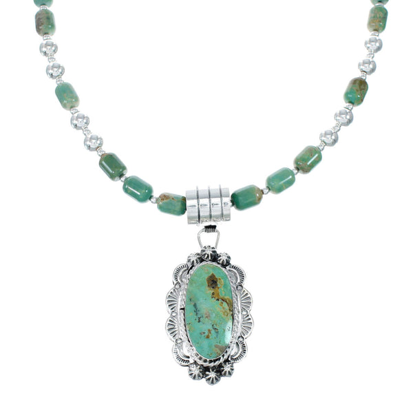 Navajo Turquoise Sterling Silver Bead Necklace And Pendant Set JX130625
